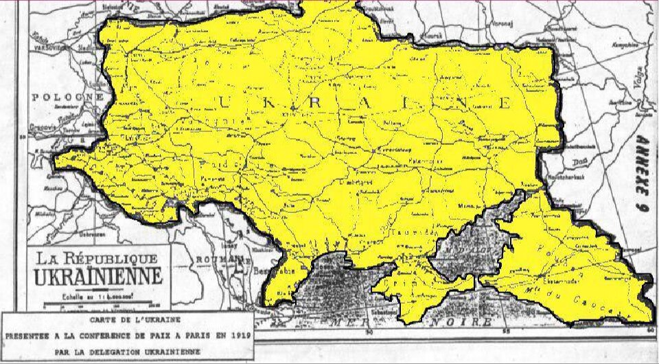 Ну вот такие границы ставили украинцы в 1919 году на Парижской конференции, чем-то похожи на нынешние, но немного побольше.