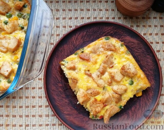 овощи замороженные (гавайская смесь), куриное филе, яйца, масло растительное, приправа для курицы, соль, перец чёрный молотый