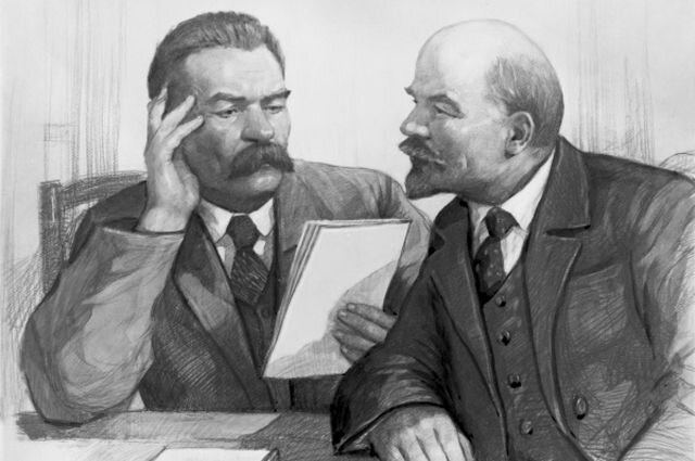 Репродукция картины «Максим Горький и Владимир Ильич Ленин» кисти П. Васильева/ © РИА Новости