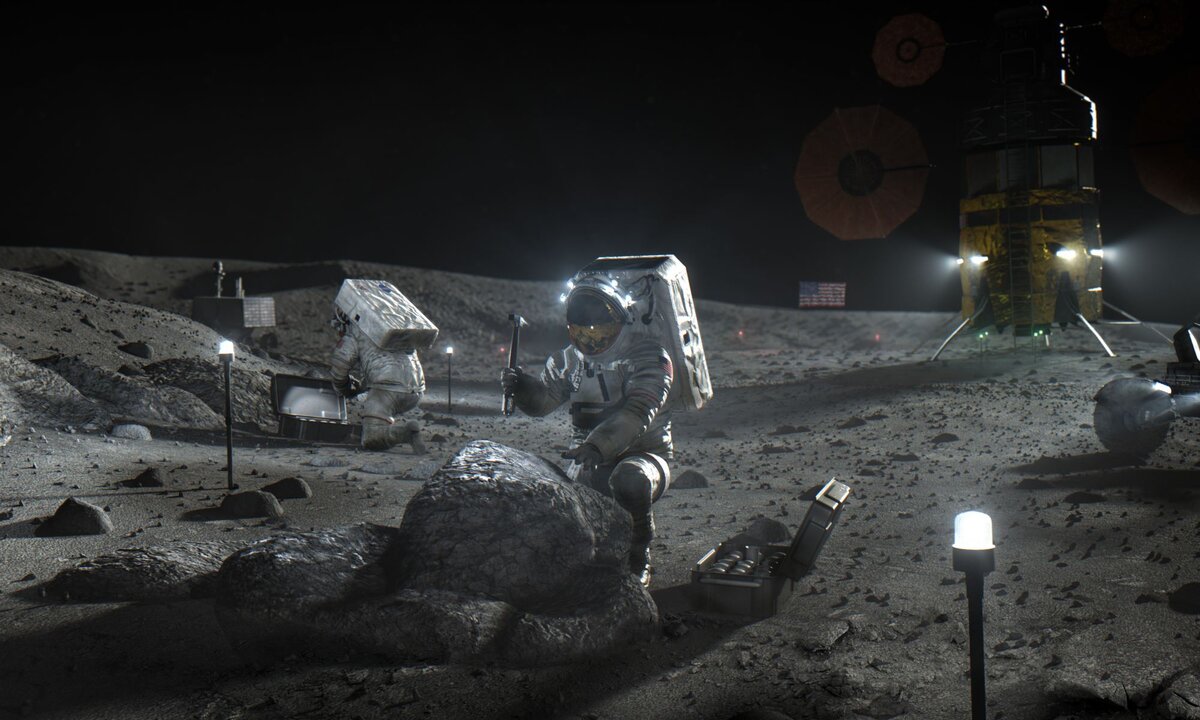 Художественное изображение работы астронавтов на Луне. Источник: NASA  📷
