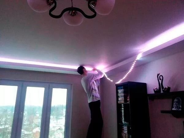 Схемы монтажа светодиодной ленты для подсветки потолка