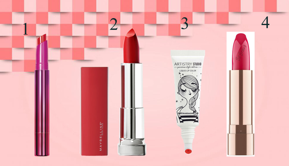 1. Помада Very Berry Faberlic. 2. Помада  Lipstick Color Sensational Maybelline New York. 3. Помада Paris Liquid Lip Mona Lisa Melon Artistry. 4. Помада Power Plumping Gel Lipstick Catrice.