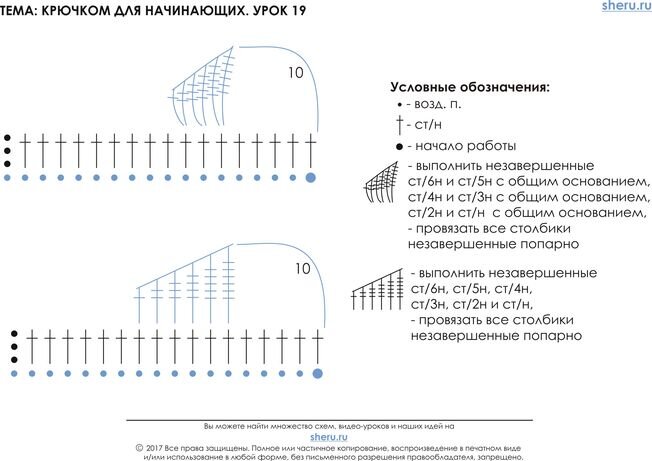 Схема вязания крючком к уроку по сложному столбику