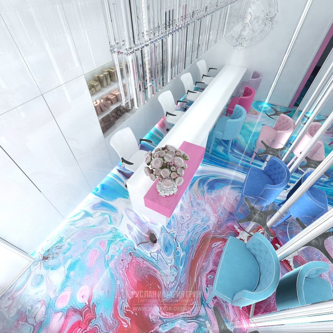 Дизайн зоны ресепшн и нэйн-бара
