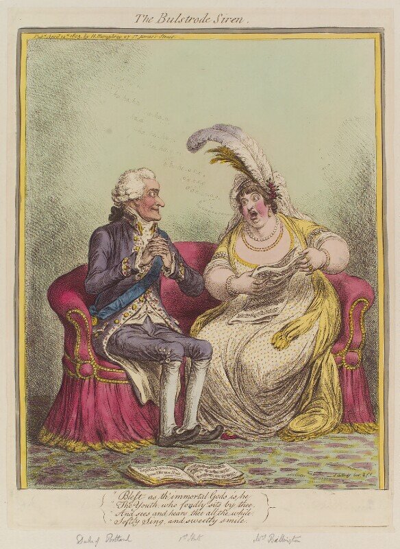 James Gillray. The Bulstrode Siren, caricature of Elizabeth Billington and the Duke of Portland