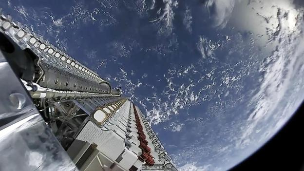 SpaceX недавно запустил на орбиту 60 своих спутников Starlink, которые образовали «череду» искусственных звезд, видимых с Земли по мере их развертывания (Фото: SpaceX)
