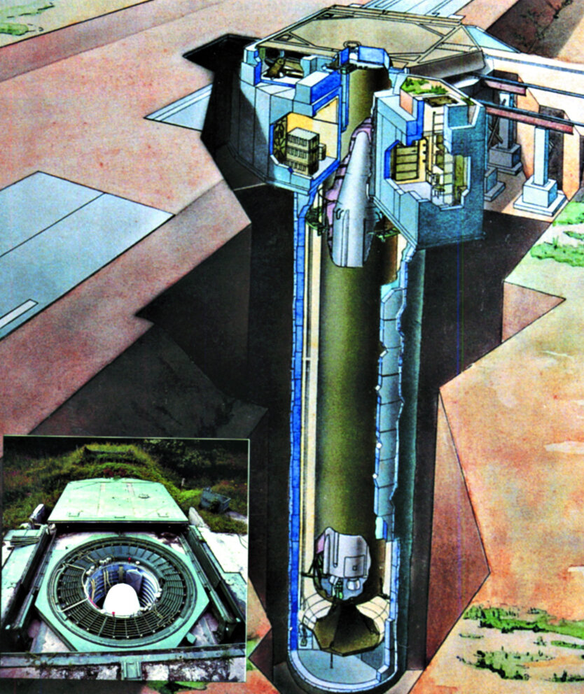 Примерная схема размещения ракеты семейства УР-100 в шахтной ПУ