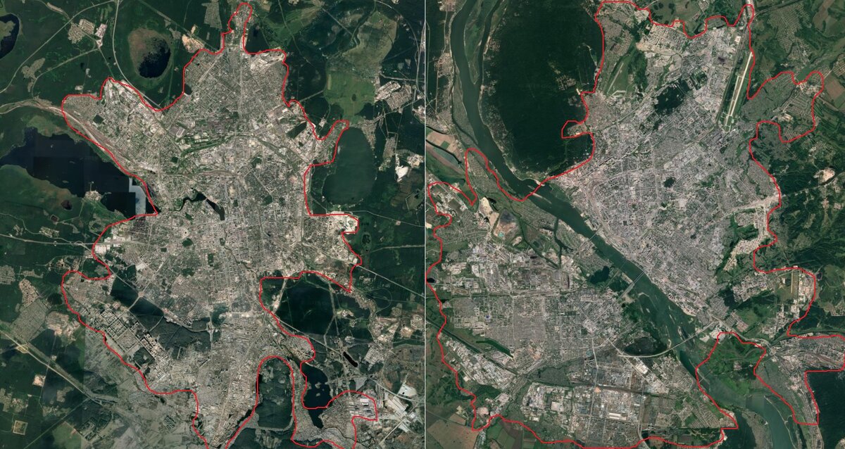 Застроенные области двух городов