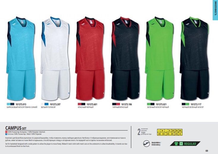 Баскетбольная форма CAMPUS, имеет воздухопроницаемые вставки ткани по бокам.