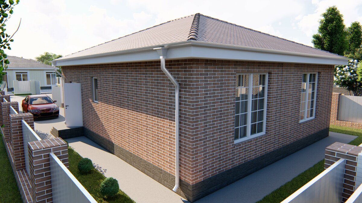 Вид на правый и задний фасады. Источник изображения: канал "Строительство домов и бизнес", Яндекс Дзен.