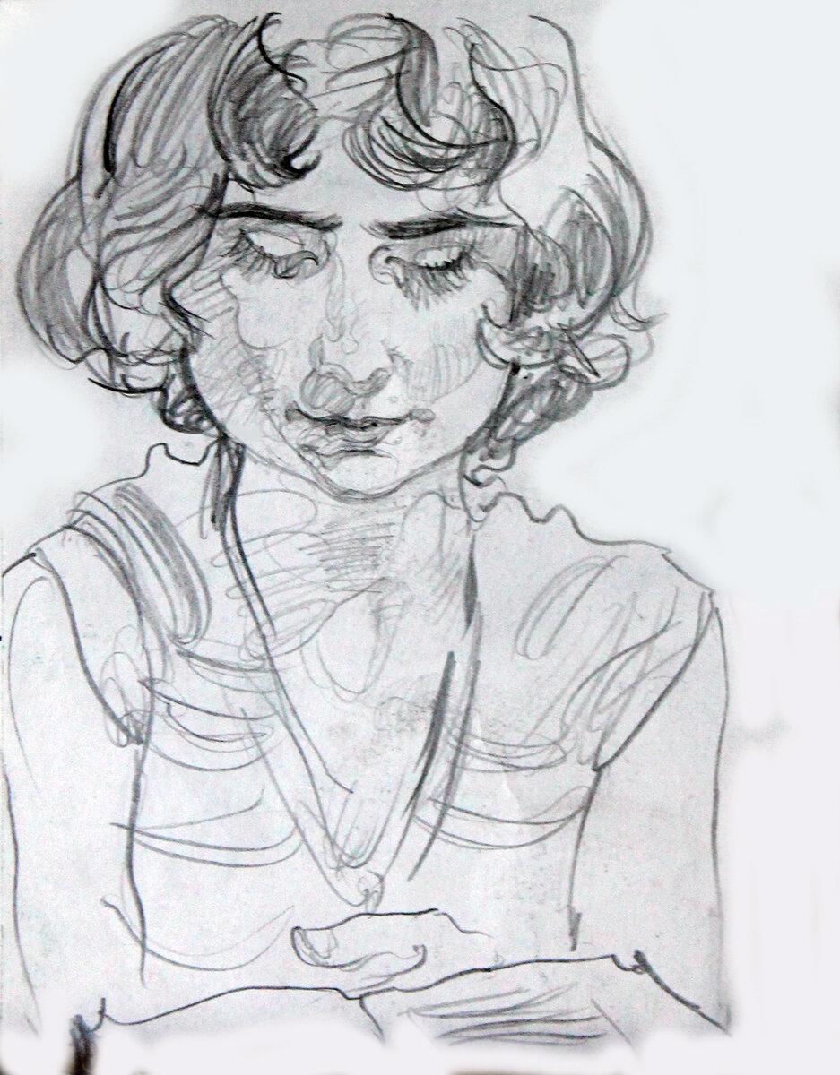 Наташа читает. Портрет художника Наташи Грушевской. Рисунок автора.2008 год