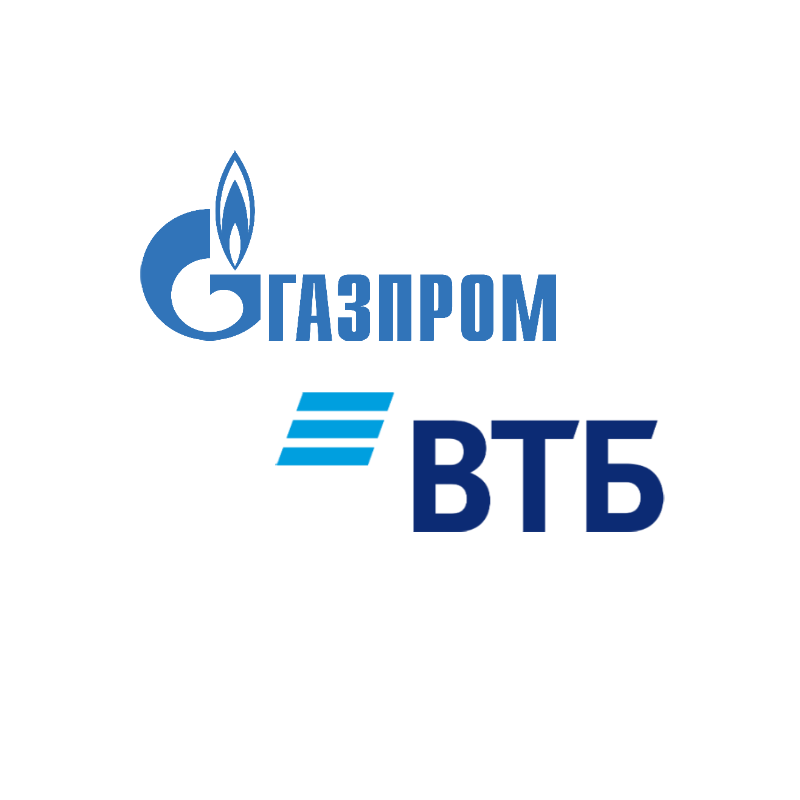 Официальные логотипы компании "Газпром" и ВТБ
