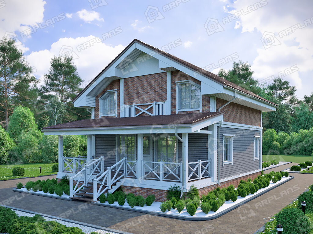 Фото 2 двухэтажного дома из газобетона с мансардой и 3 спальнями, газовой котельной, балконом и террасой 130 кв м. Источник arplans.ru Проект К-272