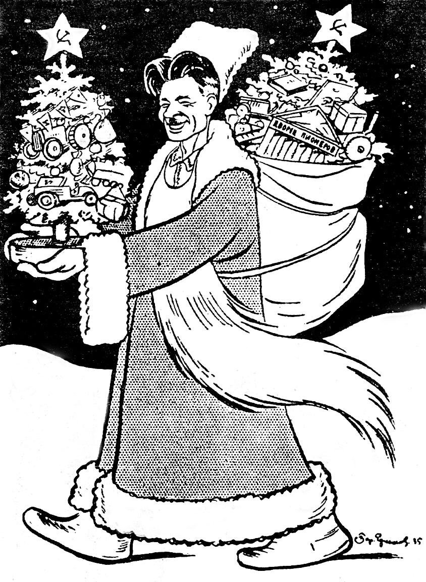 Павел Постышев возвращает новогоднюю елку (шарж). Источник: https://pbs.twimg.com/media/B8tC3ReCUAEMcgf.jpg