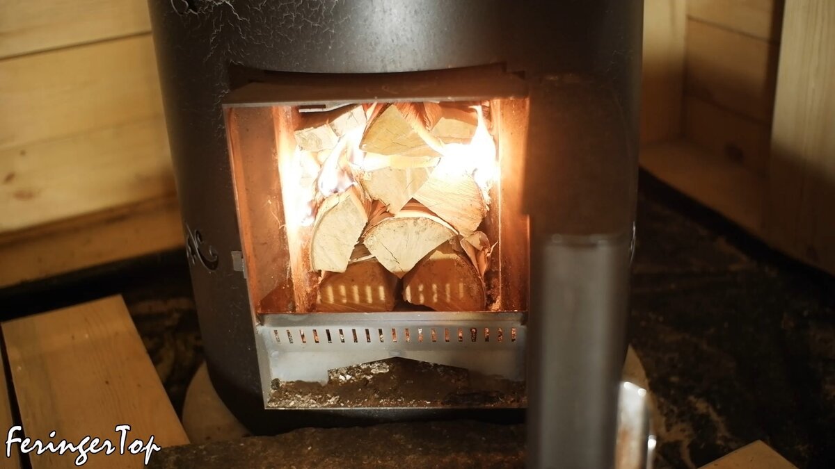 Растопка банной печи. Верхне-боковой розжиг