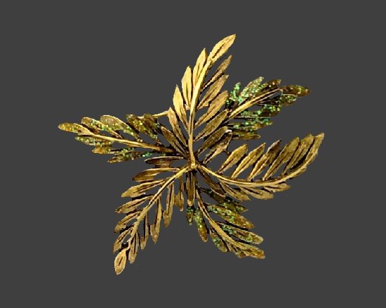 Брошь в виде листьев с золотой эмалью и блестками. 1990-е