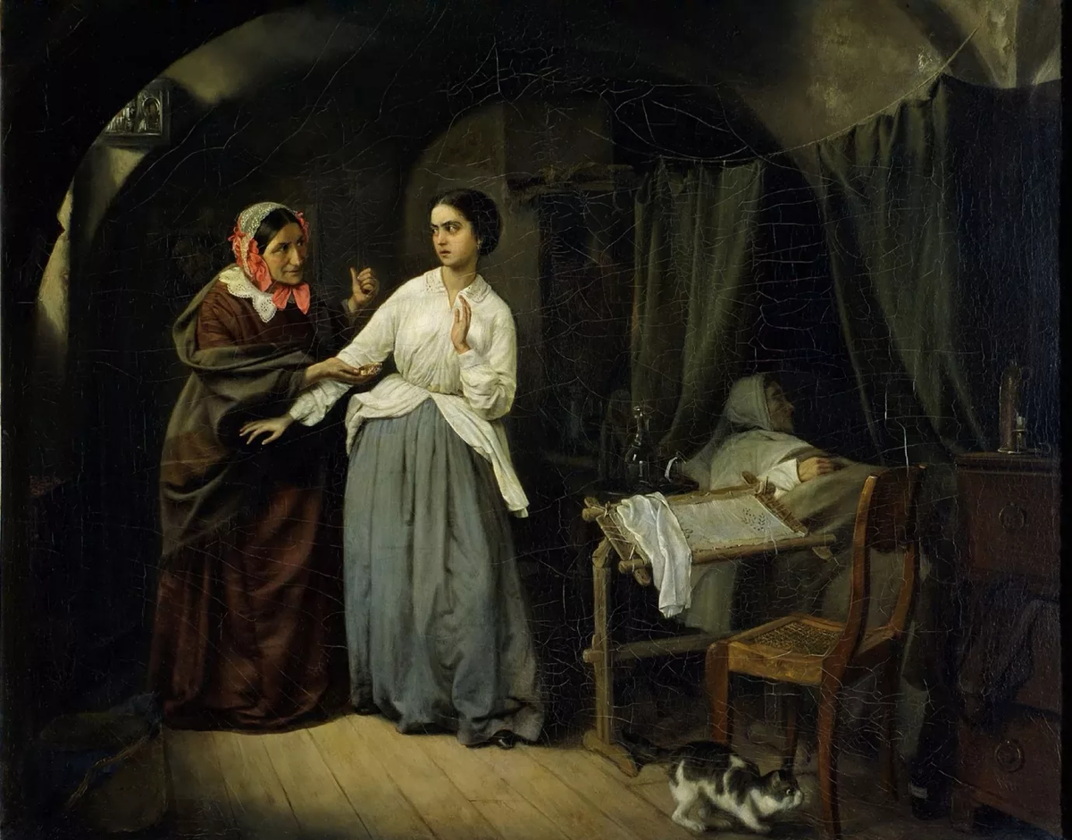 Николай Шильдер "Искушение" (1857?). Государственная Третьяковская галерея. Источник изображения: https://ic.pics.livejournal.com/ext_5495537/86965808/46147/46147_original.png