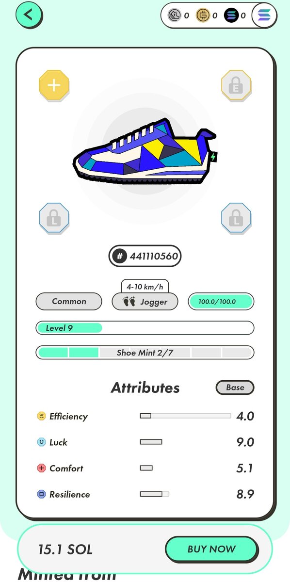 Jogger 9lvl. На фото базовые параметры