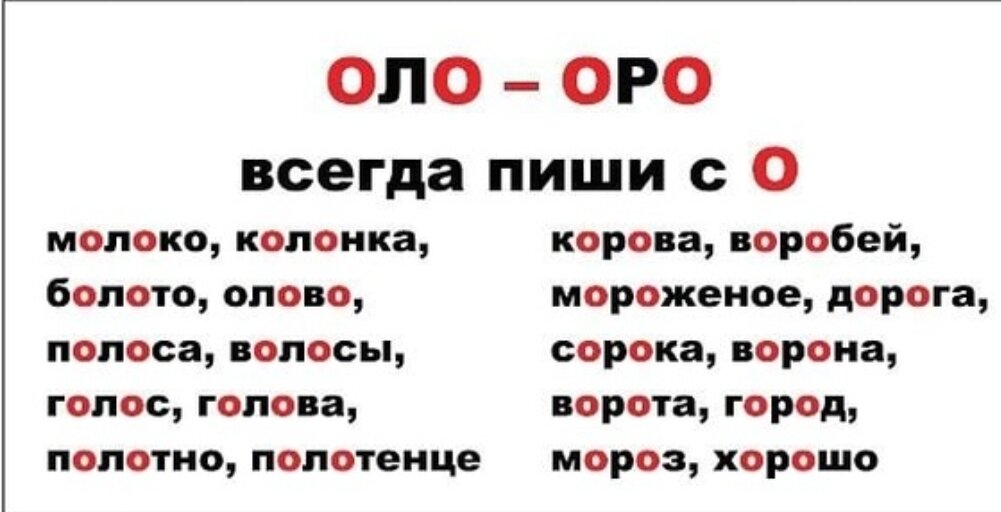 Конечно в русском языке. Оро оло правило. Слова на правило Оро оло. Сочетание Оро оло правило. Оро оло словарные слова.