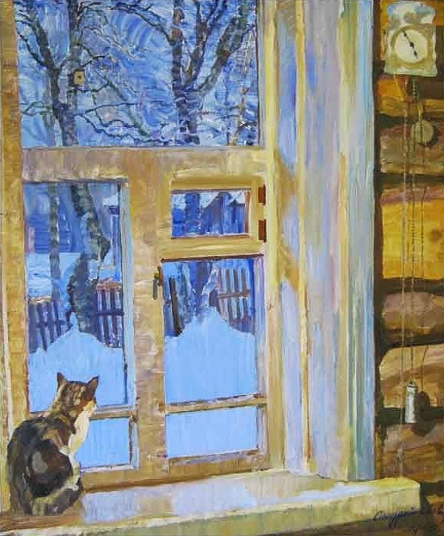 Рисунок окно в деревне