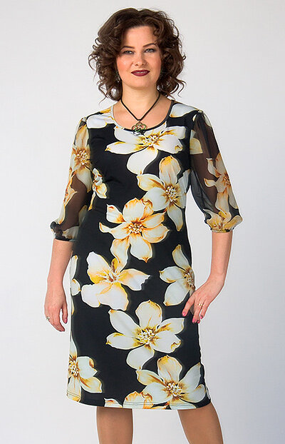 Неудачная вариация цветочного принта и неактуальный фасон платья добавляют сразу лет 10 (http://www.fabrika-moda.ru)