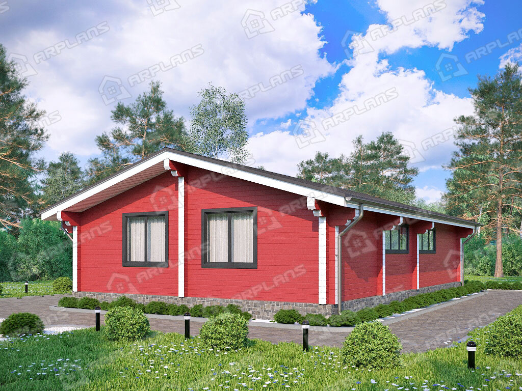 Фото 2 одноэтажного дома из бруса с 4 спальнями, 100 кв м. Источник arplans.ru Проект ДС-127