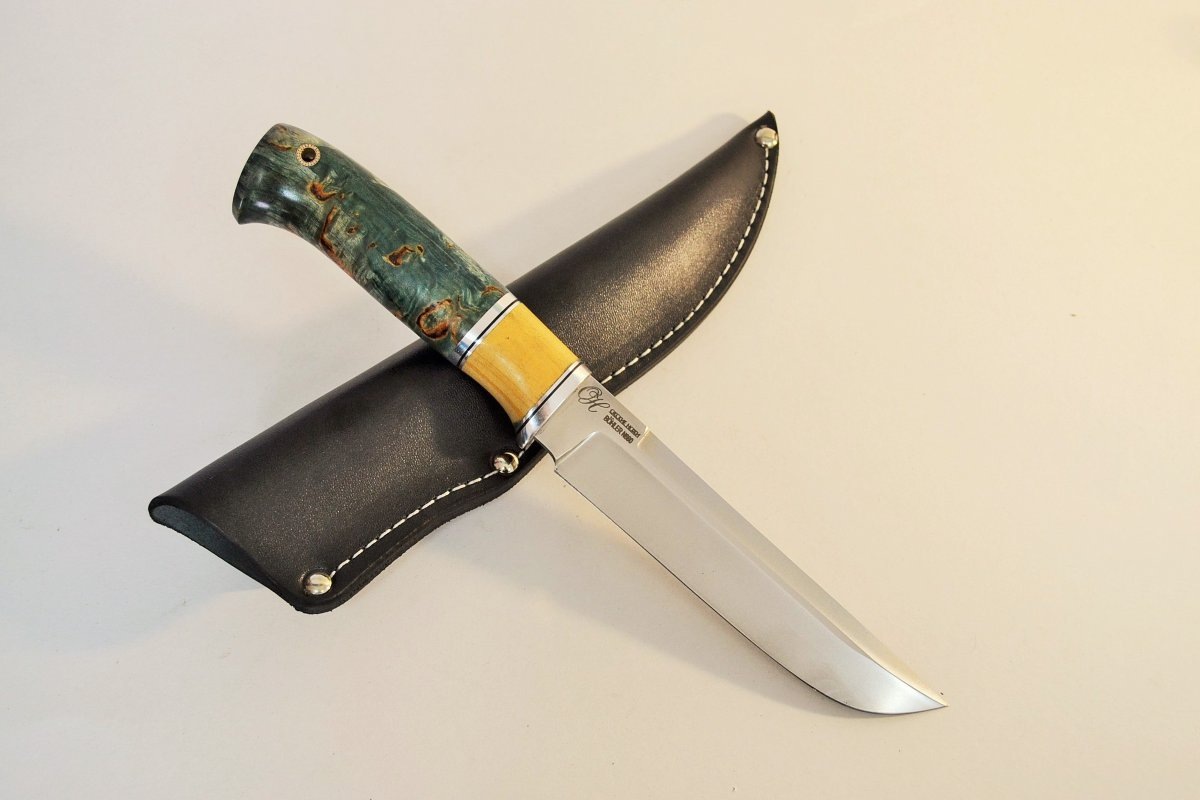 Нож "Ласка", сталь N690 Bohler, рукоять - стабилизирированное дерево, кап, мельхиор
