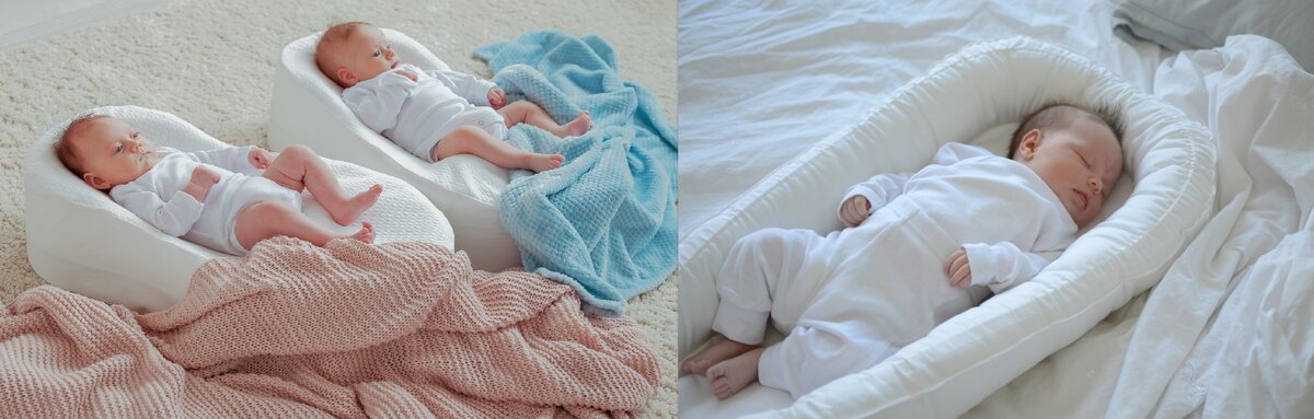 Справа - обычный кокон, а слева - эргономичный (кокон-матрас). Второй вариант дороже, но полезнее для новорожденного, так как имеет жёсткое основание. Фото: baby-cocon.ru, mampapa.ru