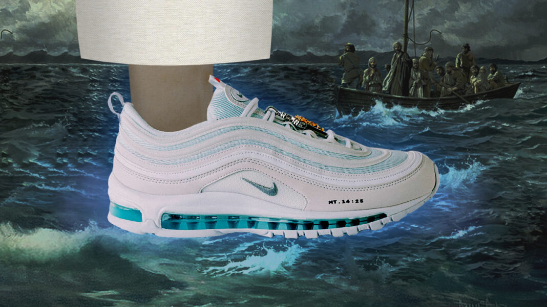 Nike jesus. Nike Air Max 97 Jesus. Nike Air Max 97 Jesus Shoes. Найк АИР Макс 97 с Иисусом. MSCHF Nike 97.