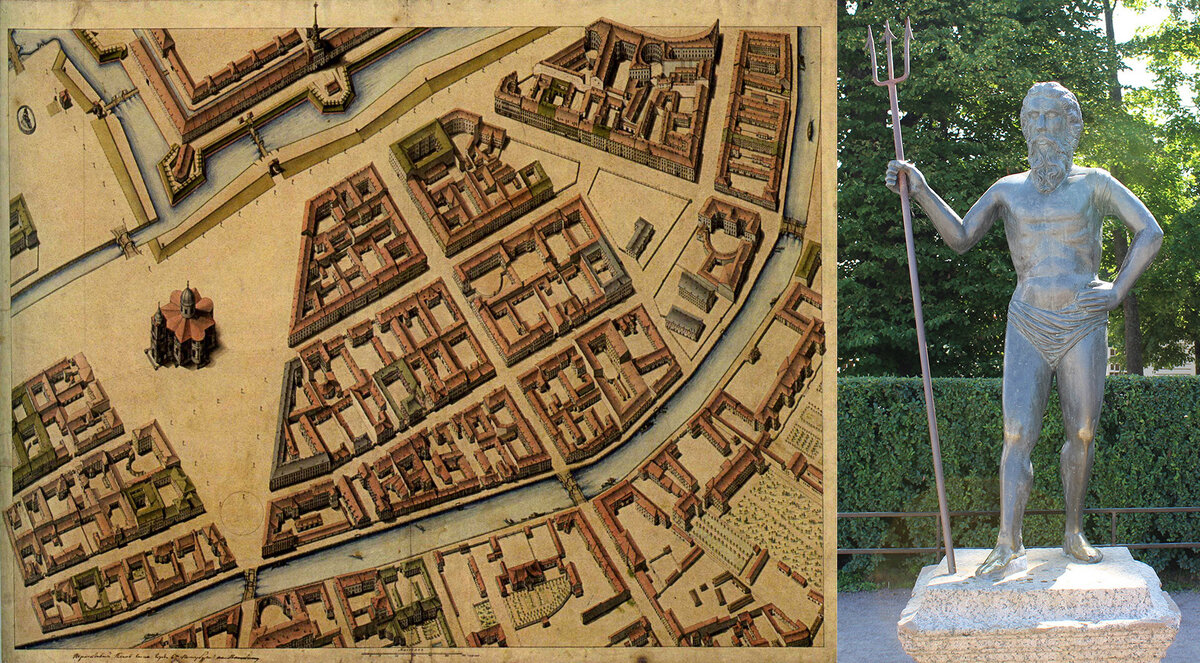 Аксонометрический план Исаакиевской площади 1796— 1800 гг. Статуя «Нептун», отлитая в 1716 году по рисунку Петра I