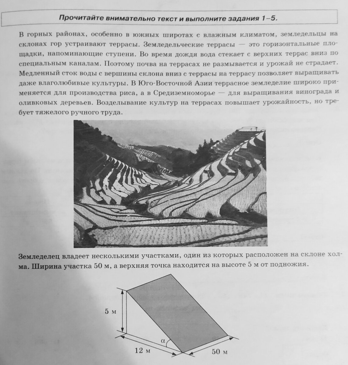 Второй тип практических задач ОГЭ 2020 "Земледельческие террасы"