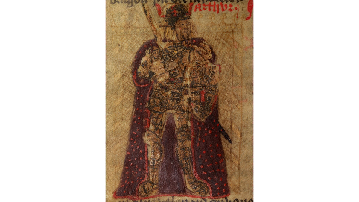 Вот так король Артур изображён в валлийской версии «Истории королей Британии»