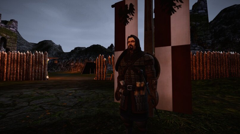 Имперский солдат рядом с флагом империи Фальриг