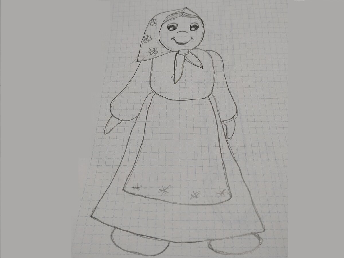 Добрая бабушка. Детский рисунок автора.