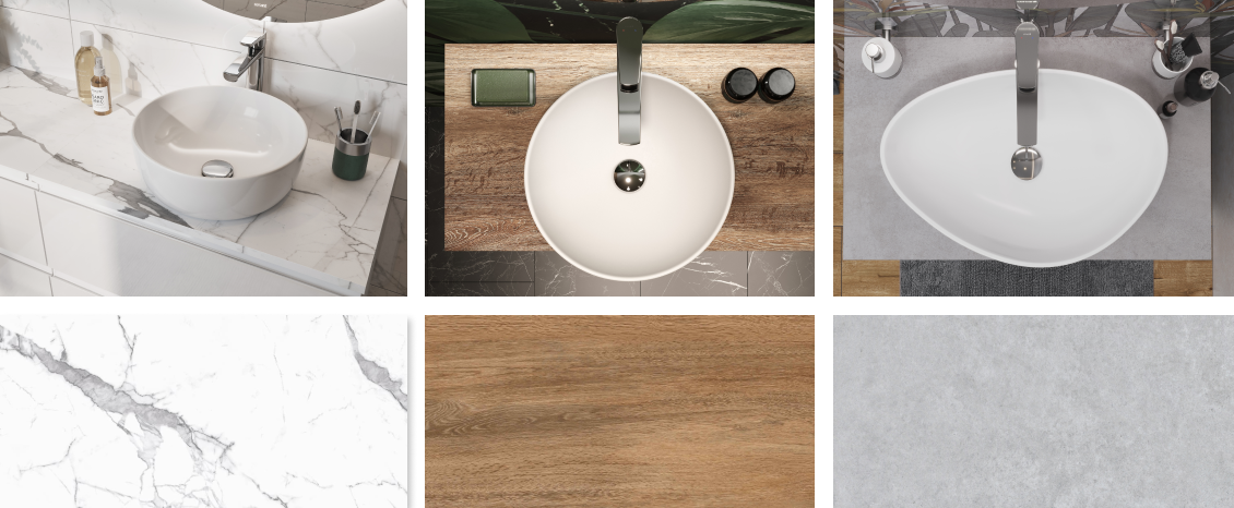 Современные технологии печати позволяют воспроизвести всю красоту натуральных текстур в деталях: многослойный рисунок эффектного мрамора, волокна и годовые кольца древесного среза и даже крупинки урбанистичного бетона.