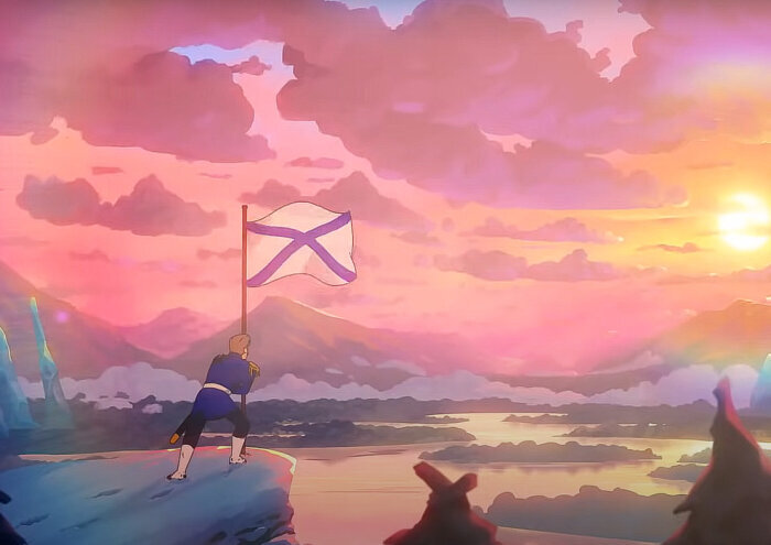  Скриншот мультфильма «Где раз поднят русский флаг, там он спускаться не должен». В основу сюжета мультфильма легла история жизни легендарного адмирала