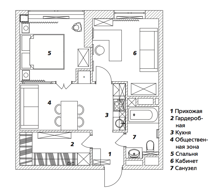 Планировка спальни с гардеробной и санузлом