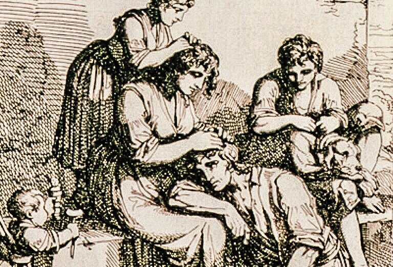 Поиск блох, средневековая гравюра. Фото из яндекса.
