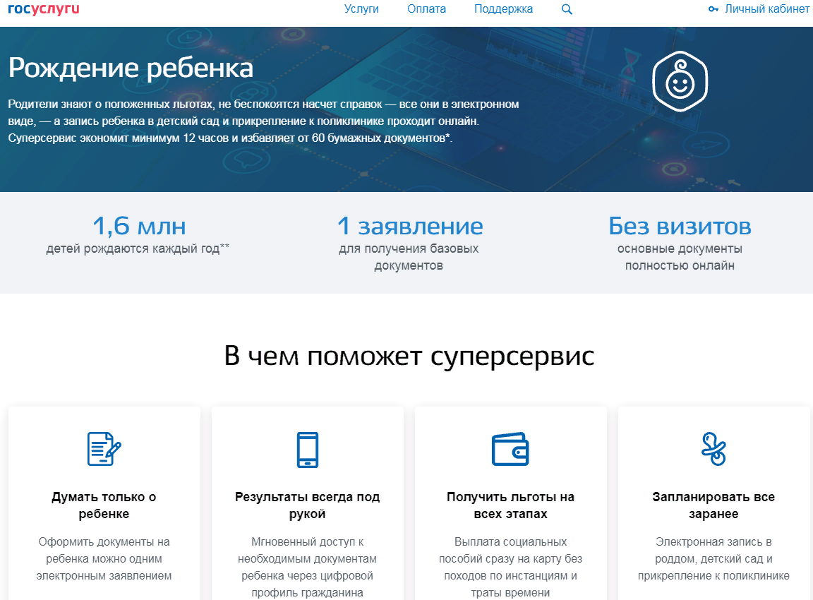 "Суперсервис" Рождение ребенка