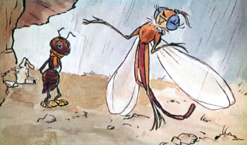 Иллюстрация к басне И.А.Крылова "Стрекоза и Муравей"