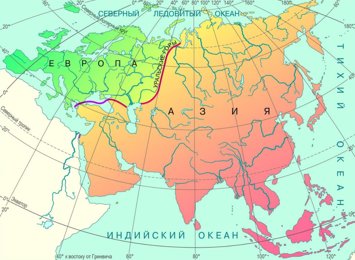 Границы Европы на карте Евразии