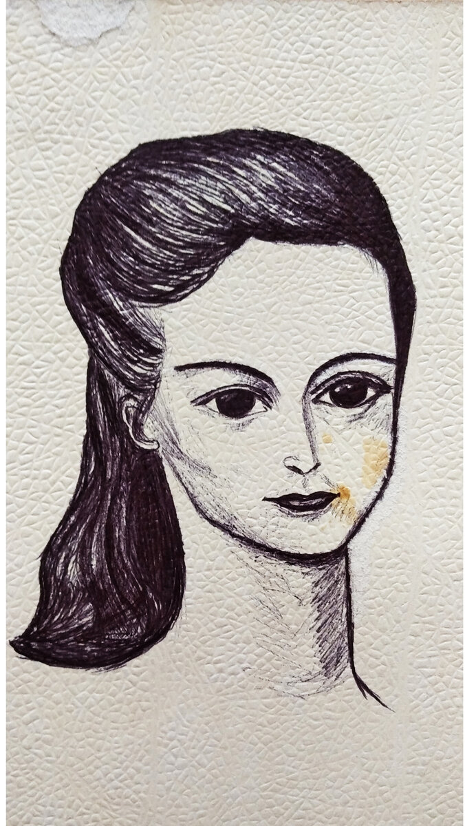 Этот рисунок нашла в старом фотоальбоме. Он сделан с реального фото ее дочерью...