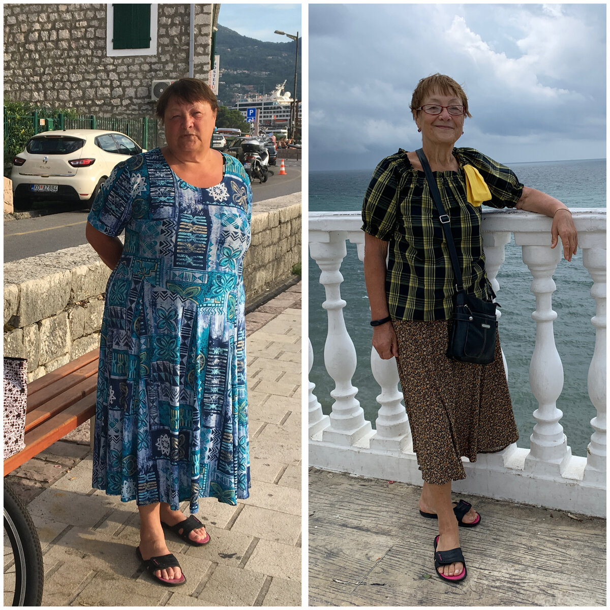 Это моя мамуля ДО и ПОСЛЕ похудения. 112 кг и 63 кг. Коллаж автора 