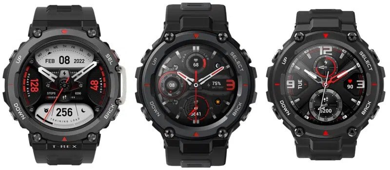 Фото: Amazfit. Смарт-часы Amazfit T-Rex 2 (слева), T-Rex Pro (в центре) и T-Rex (справа)