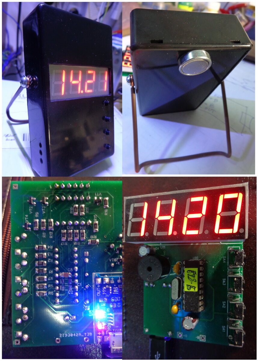 Рис.2 Внешний вид компактных часов и вид смонтированной печатной платы