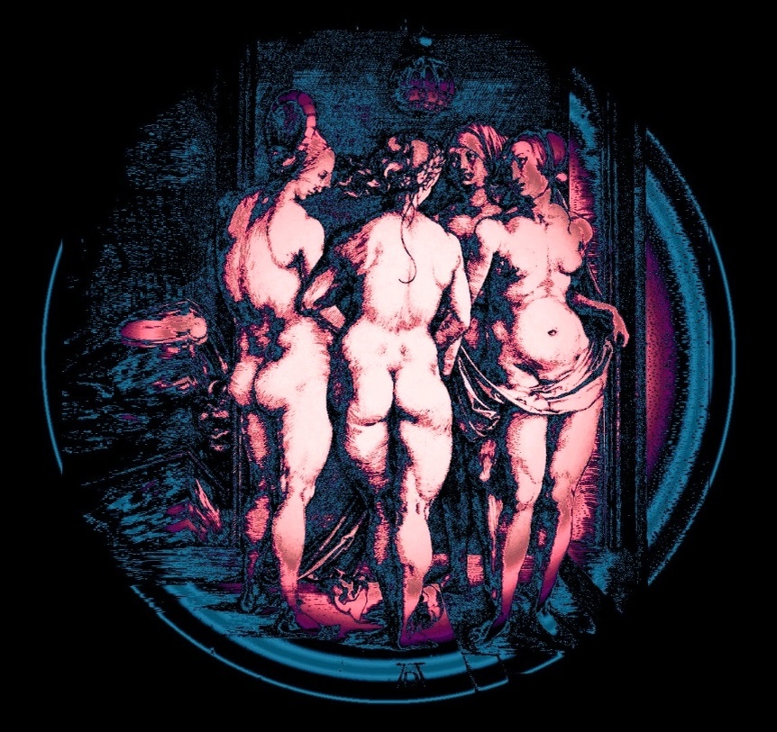 Авторская фотоинсталляция - гравюра Альбрехта Дюрера "Колдовство ведьм" - "Четыре ведьмы" и стихи