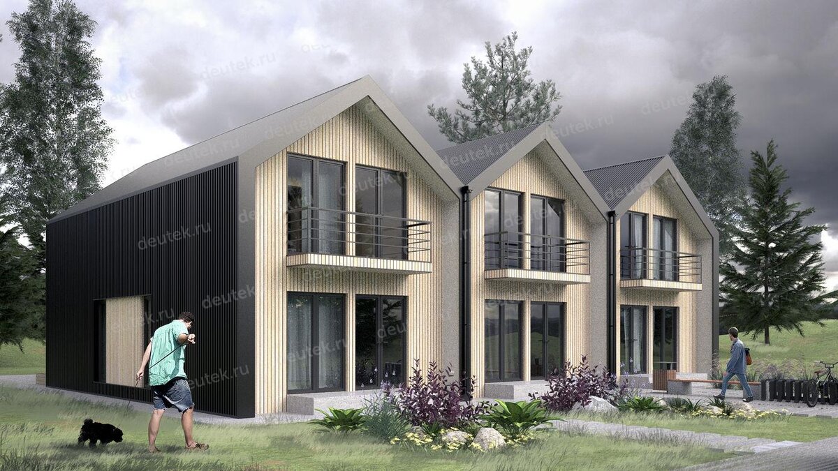 Проект двухэтажного таунхауса из каркаса с мансардой - L-1