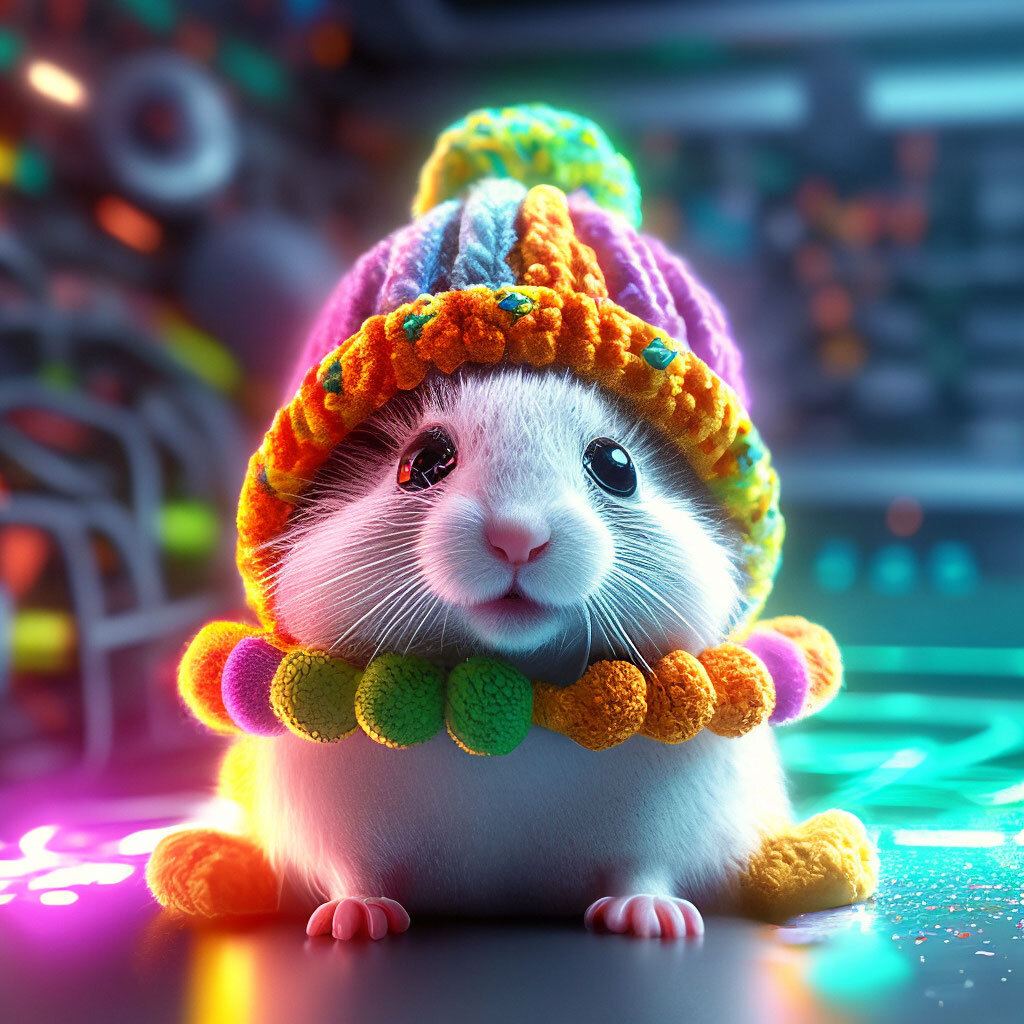 Хомяк в вязаной шапочке. Нейросеть Шедеврум.