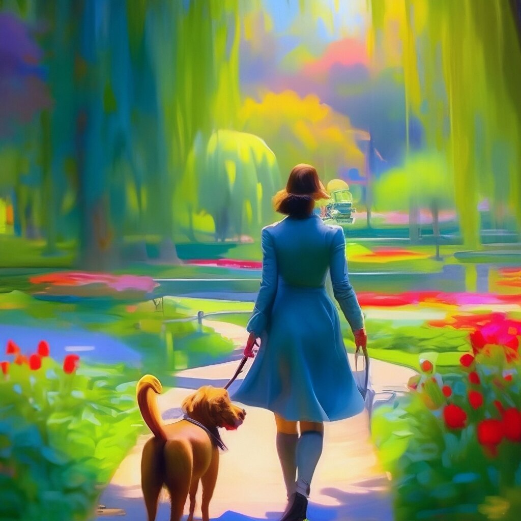 Мисс Селби (Ms Selby) часто гуляет в парке с собакой в стиле Моне