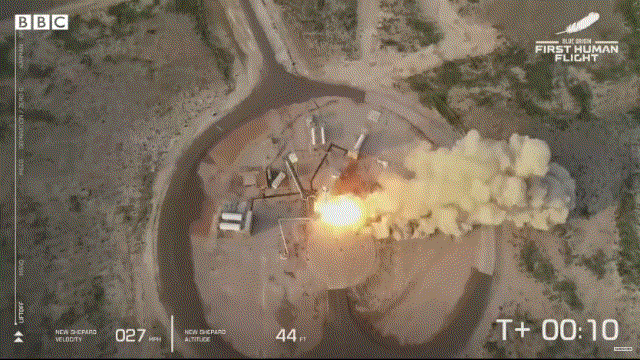 Старт суборбитальной ракеты Безоса.